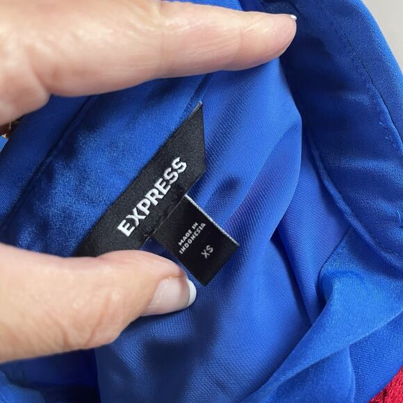 Express Blouse Tunic size Extra Small Royal Blue Shimmery Modest Career Casual - Picture 7 of 7